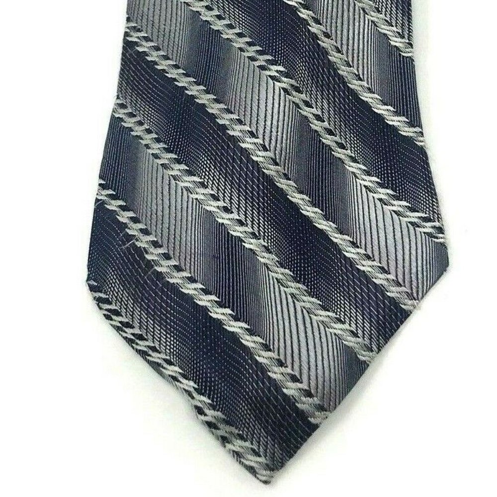 PAUL DIONE Mens Necktie Silver Navy Blue Diagonal